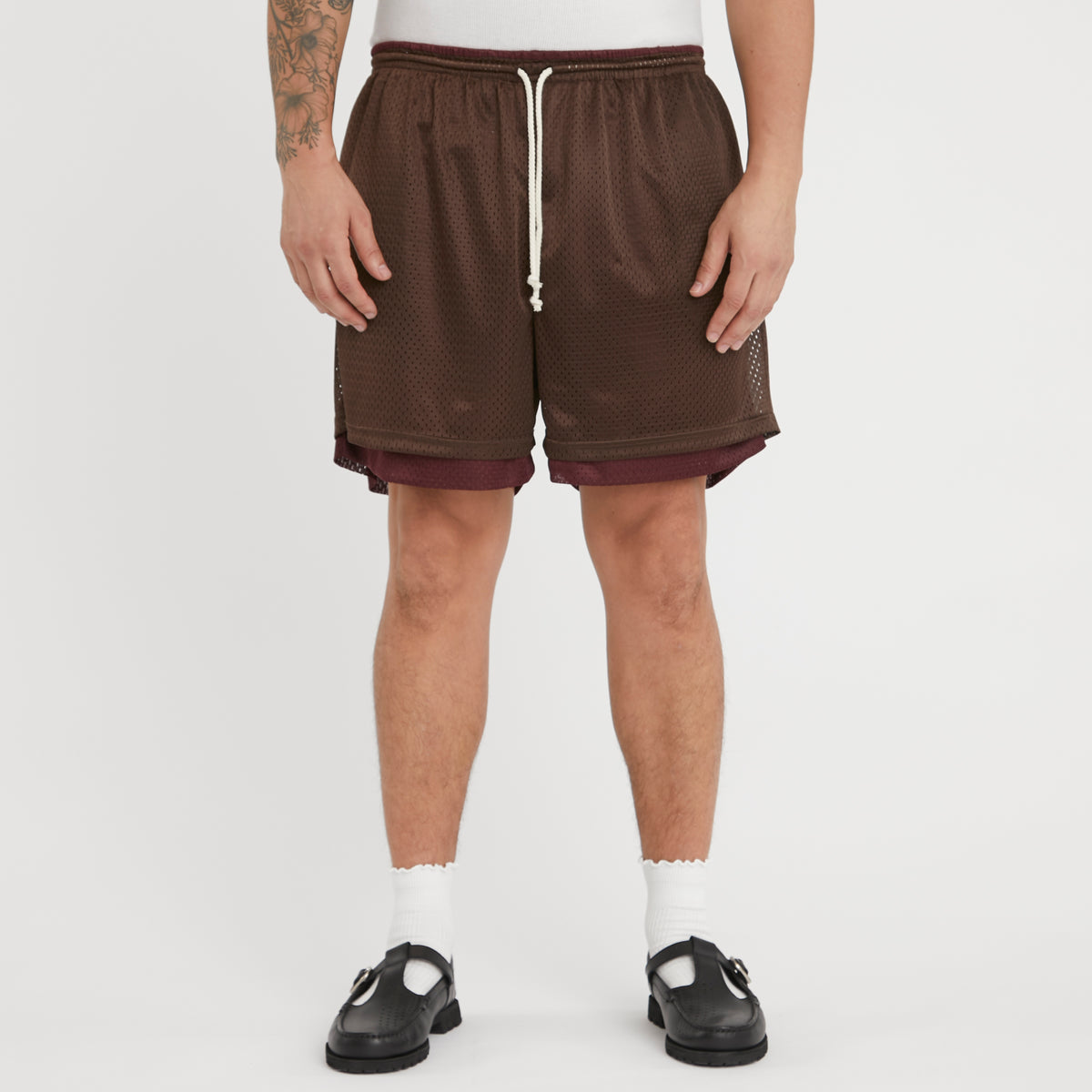 Reversible Ball Short - Brown & Burgundy Mesh