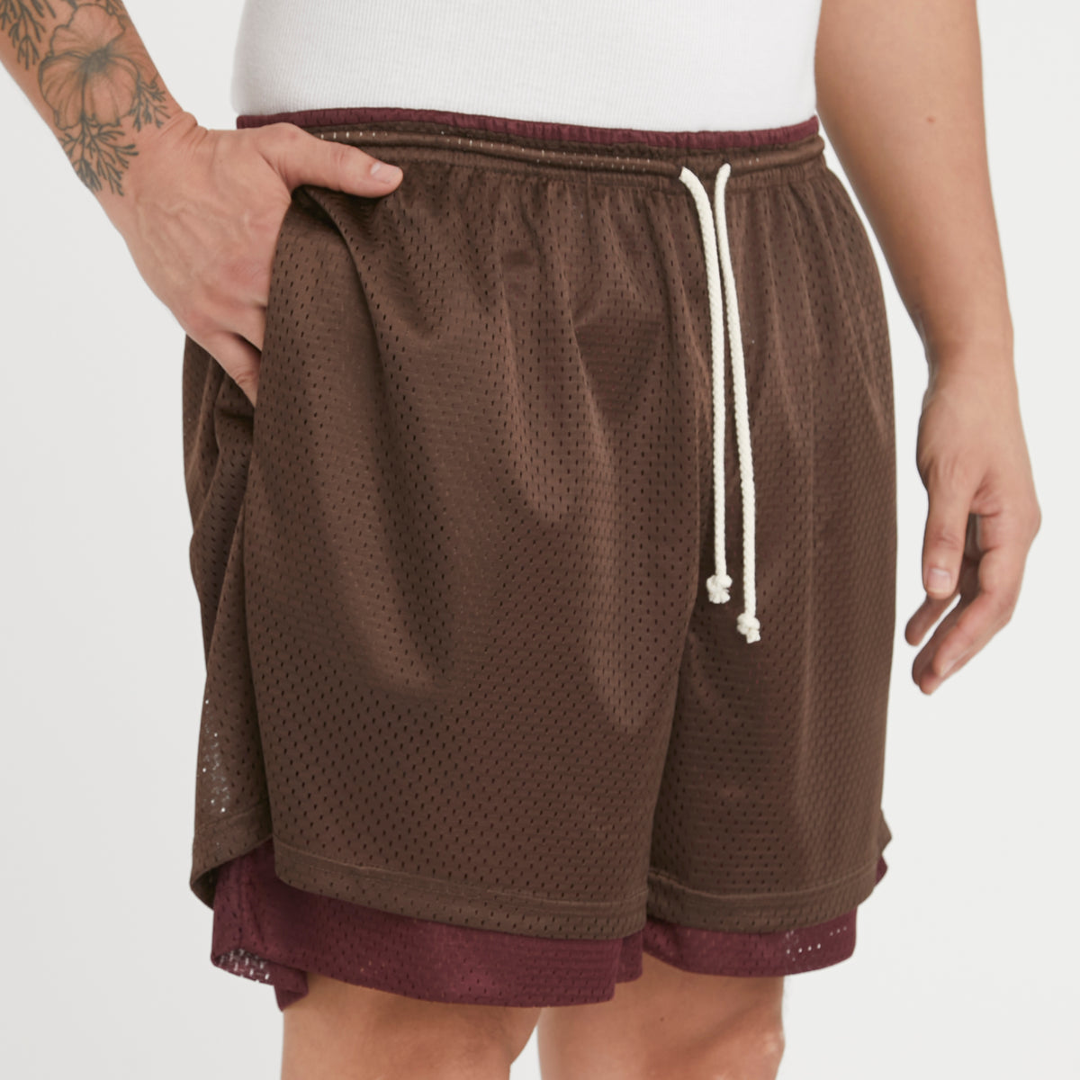 Reversible Ball Short - Brown & Burgundy Mesh