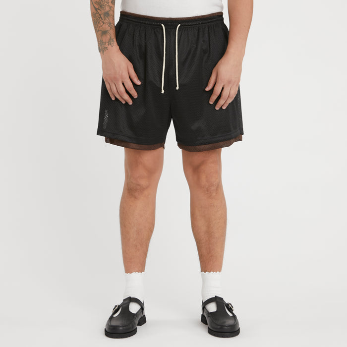 Reversible Ball Short - Black & Brown Mesh