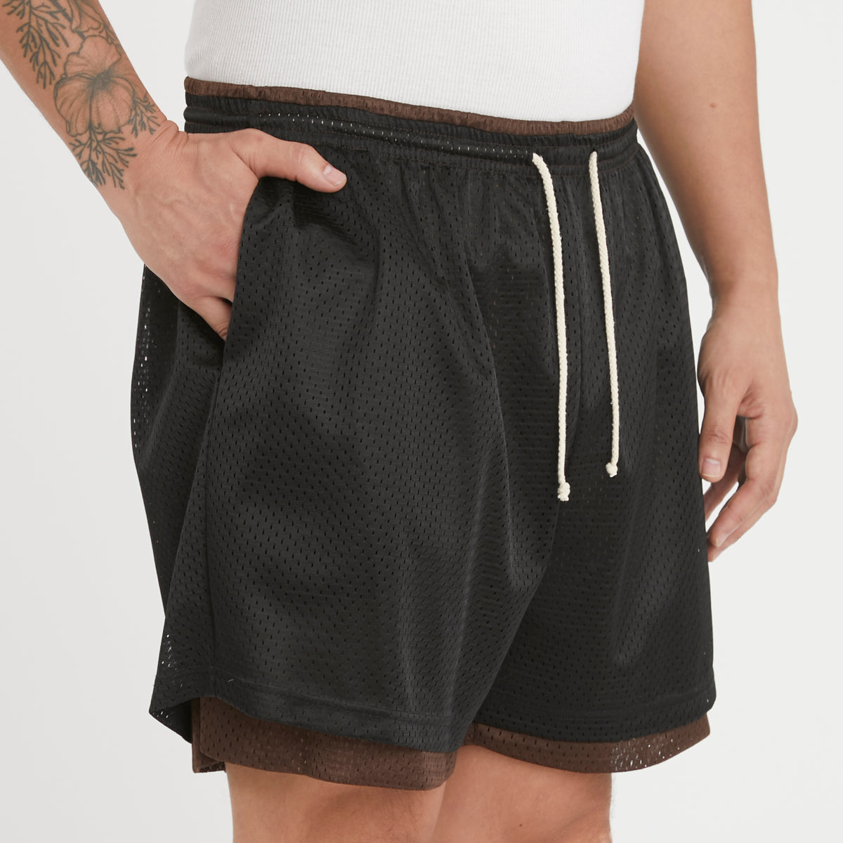 Reversible Ball Short - Black & Brown Mesh