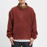 Half Zip Fleece - Brown/Magenta Wool Pile w/ Dec. Trim