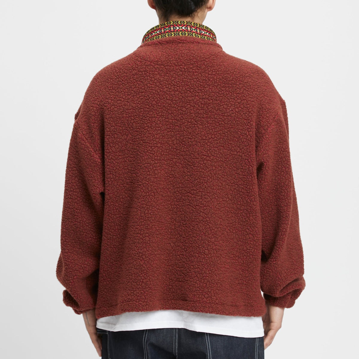 Half Zip Fleece - Brown/Magenta Wool Pile w/ Dec. Trim