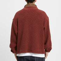 Half Zip Fleece - Brown/Magenta Wool Pile w/ Dec. Trim