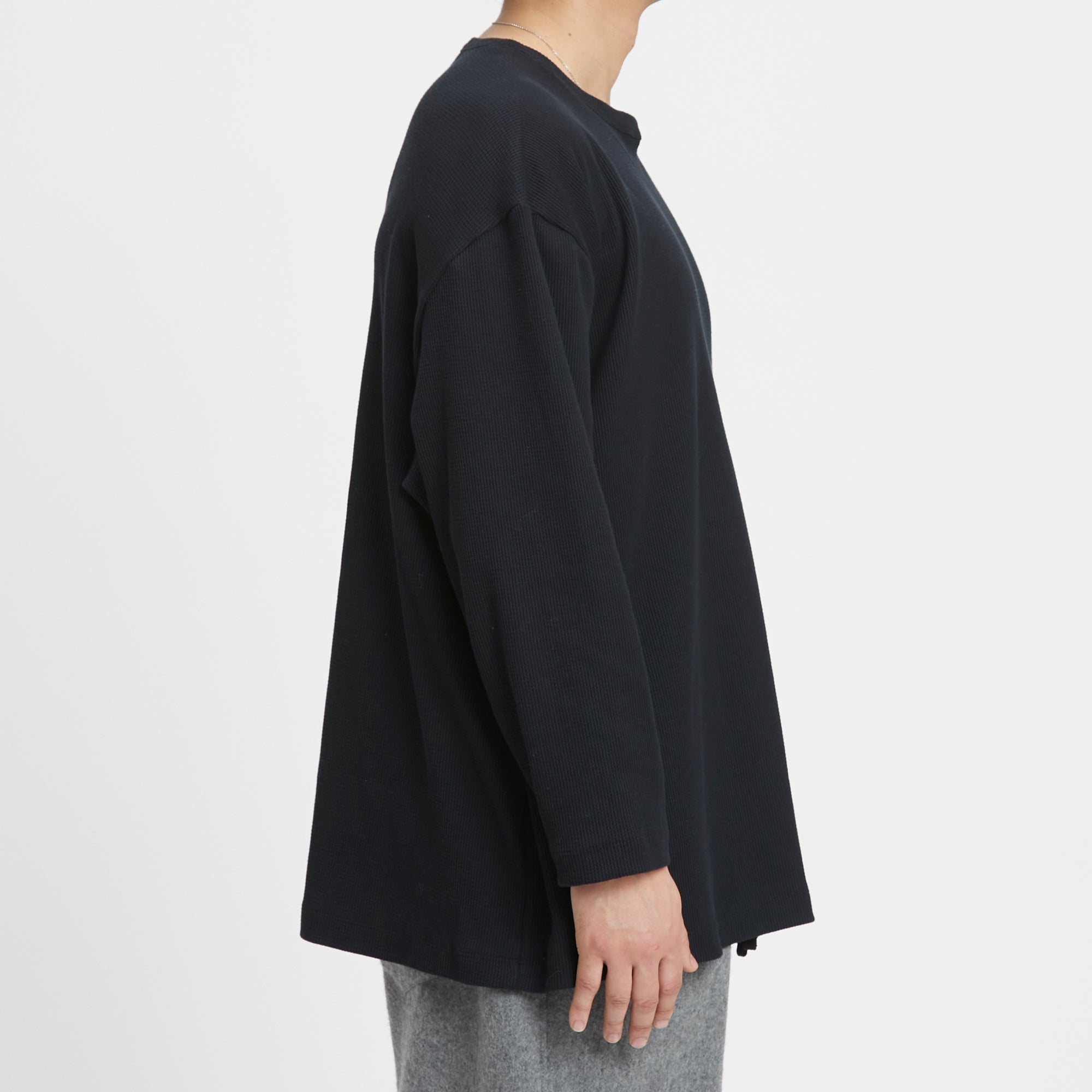 Waffle Thermal Long Sleeve T-Shirt - Black Cotton – s.k. manor hill