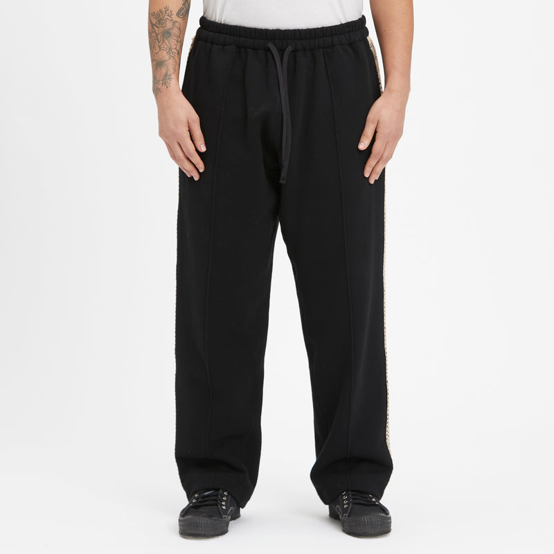 Saunter Pant - Black Cotton Fleece w/ Natural Trim