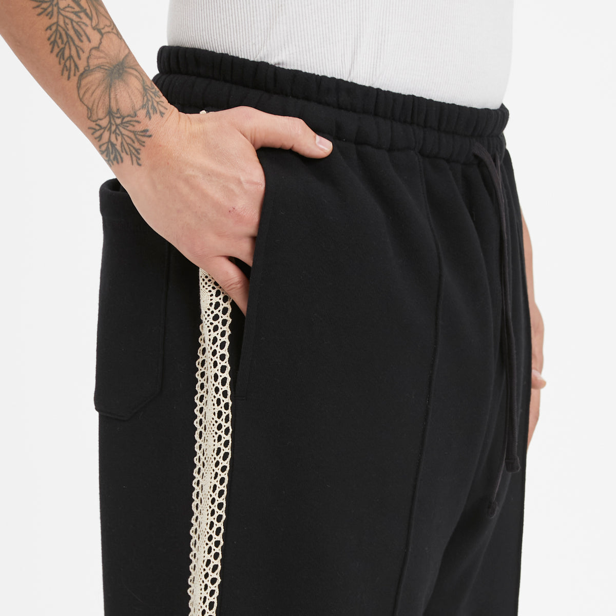 Saunter Pant - Black Cotton Fleece w/ Natural Trim
