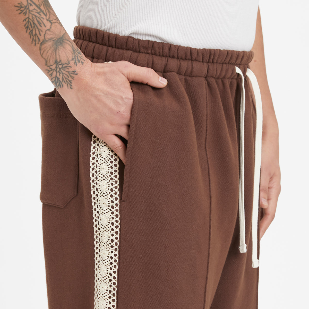 Saunter Pant - Brown Cotton Fleece w/ Natural Trim