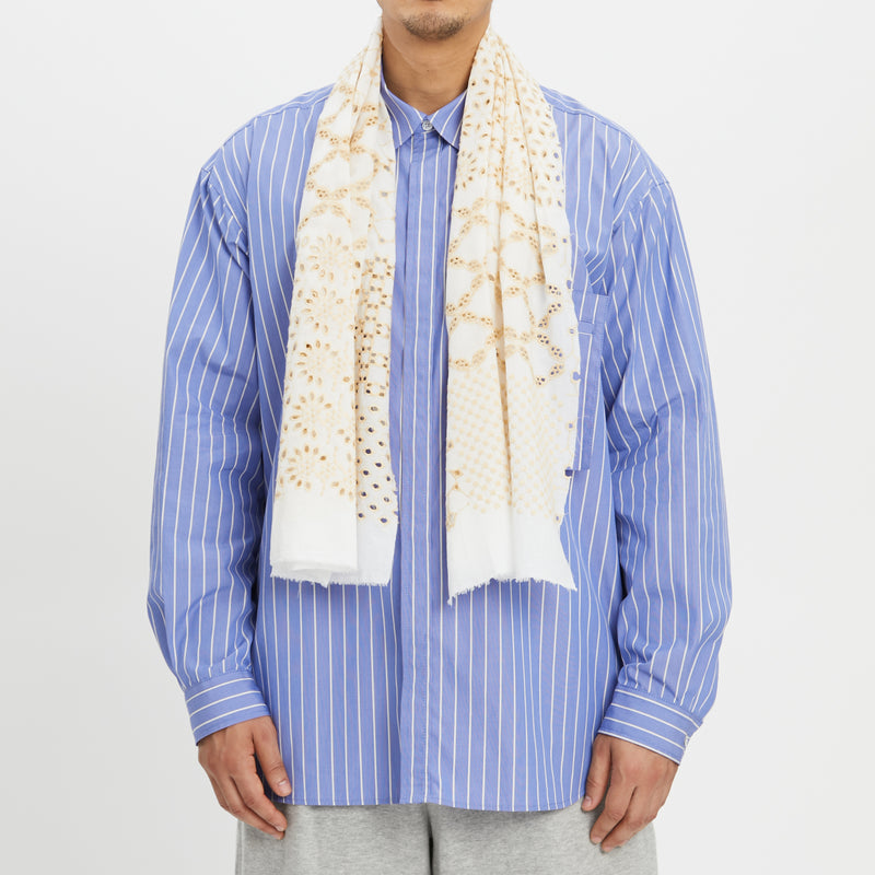 Scarf – White & Natural Embroidered Cotton