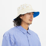 Reversible Bucket Hat - Royal Blue Recycled Nylon WR & White & Natural Embroidered Cotton