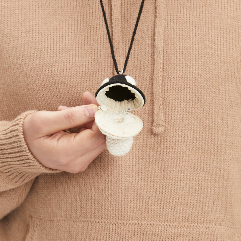 Small Mushroom Keychain/Necklace – Black Cotton