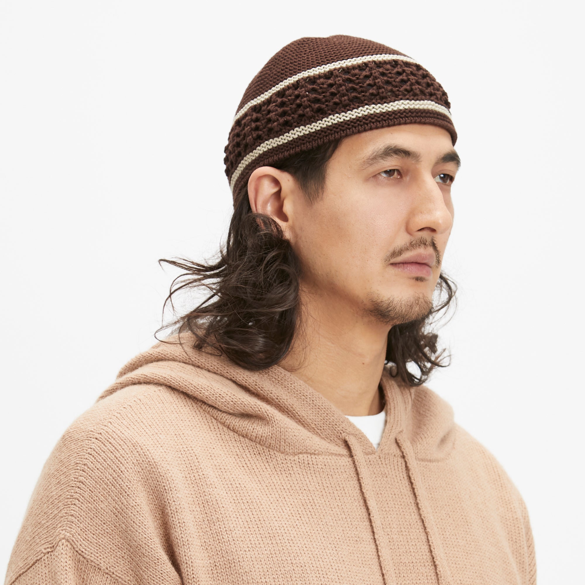 Knit Skull Cap - Brown w/ Tan Stripes Cotton – s.k. manor hill