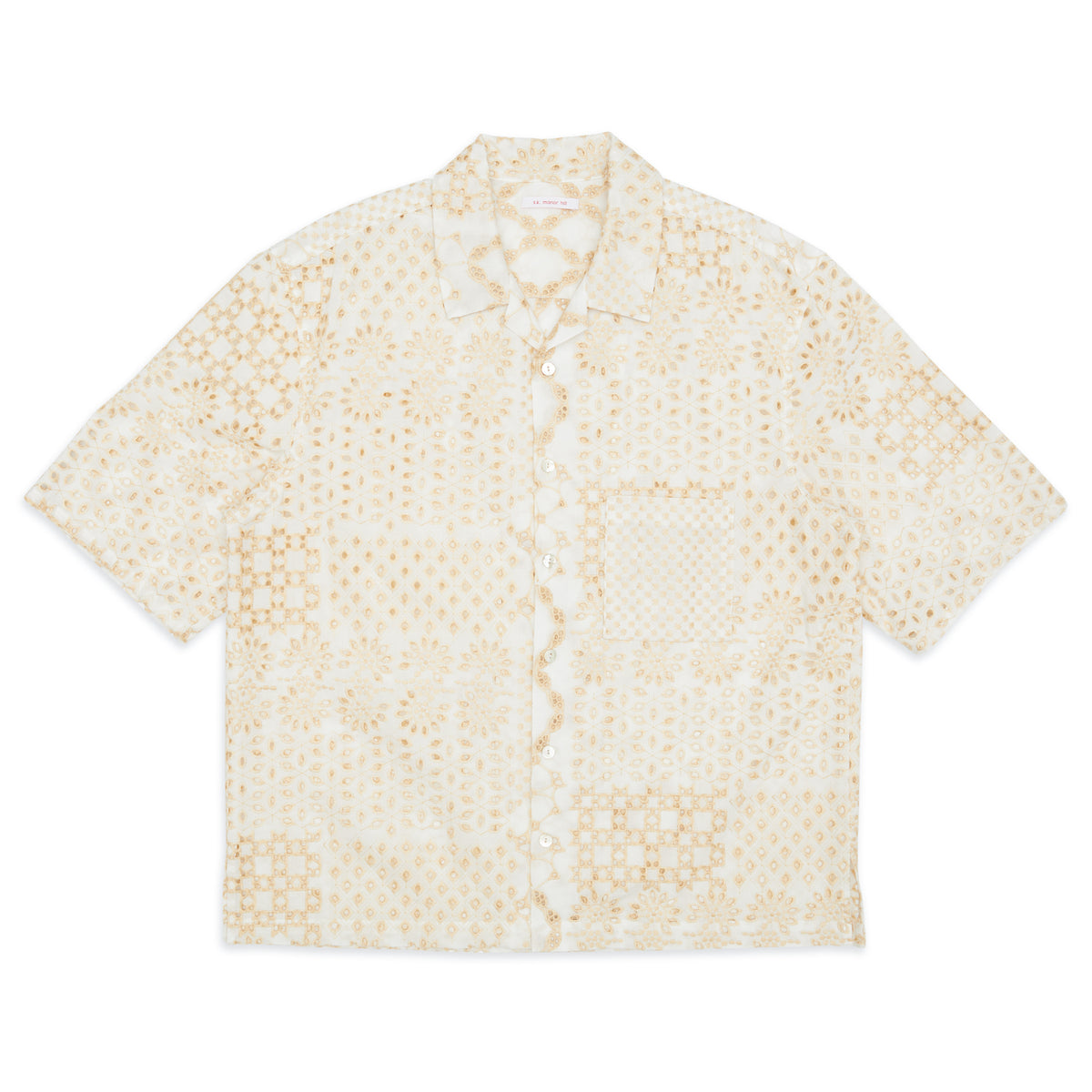 Aloha Shirt - White & Natural Embroidered Cotton