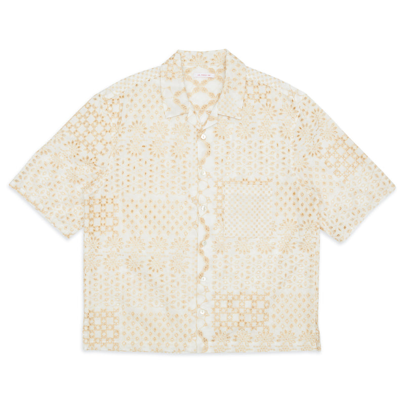 Aloha Shirt - White & Natural Embroidered Cotton