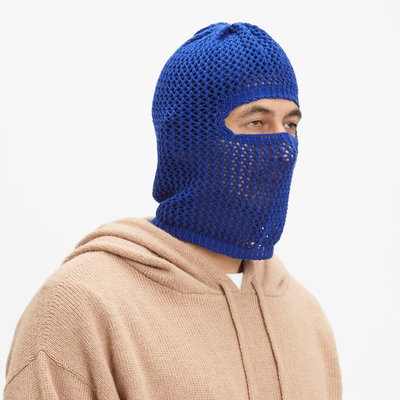 Open Knit Ski Mask - Royal Blue Cotton