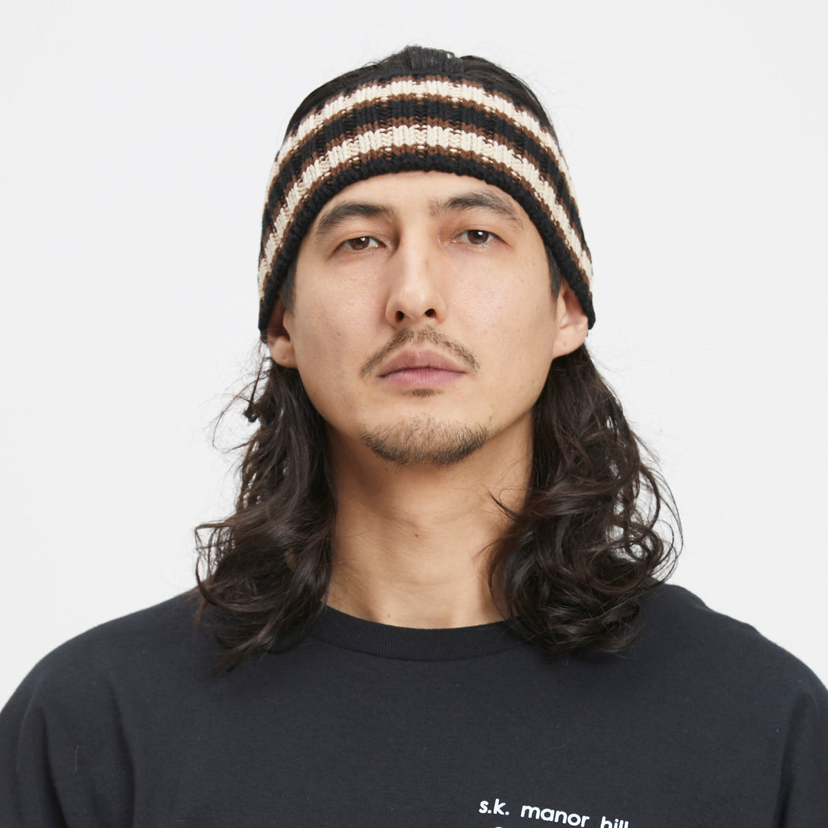 Striped Headband - Black/Cream/Brown Cotton