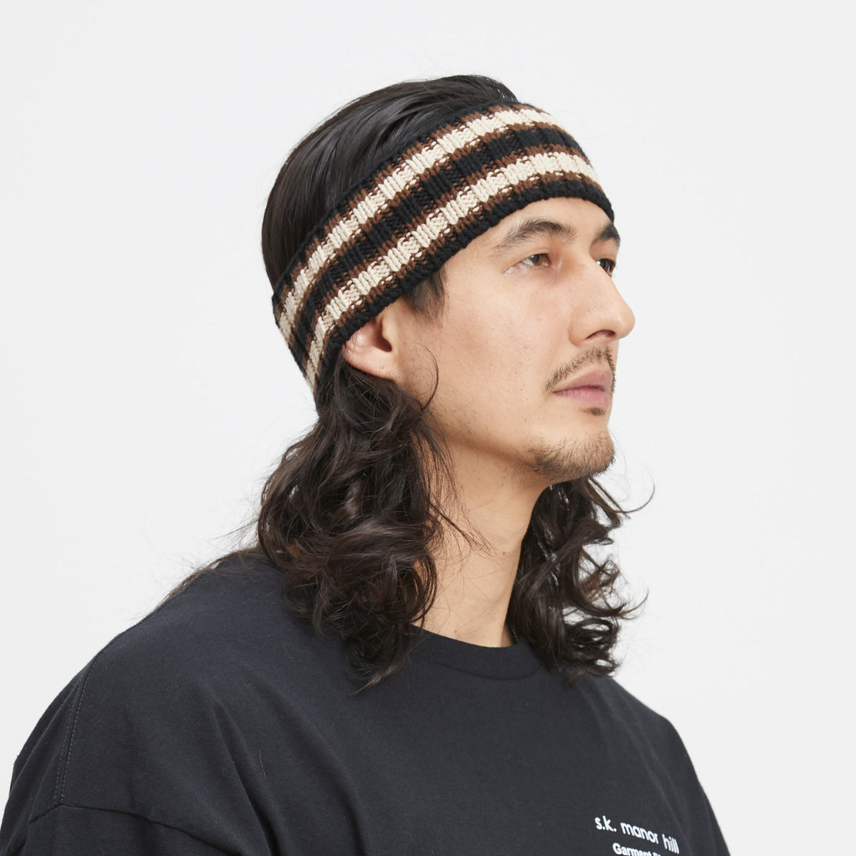 Striped Headband - Black/Cream/Brown Cotton