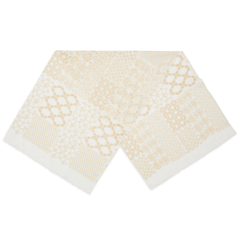 Scarf – White & Natural Embroidered Cotton