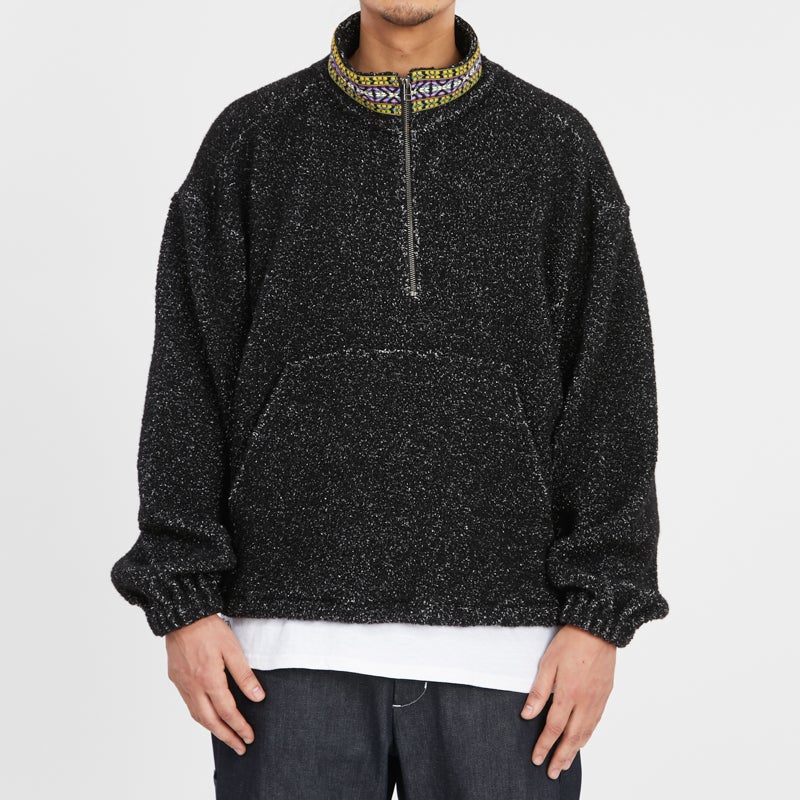 Half Zip Fleece - Black/Natural Wool Pile w/ Dec. Trim