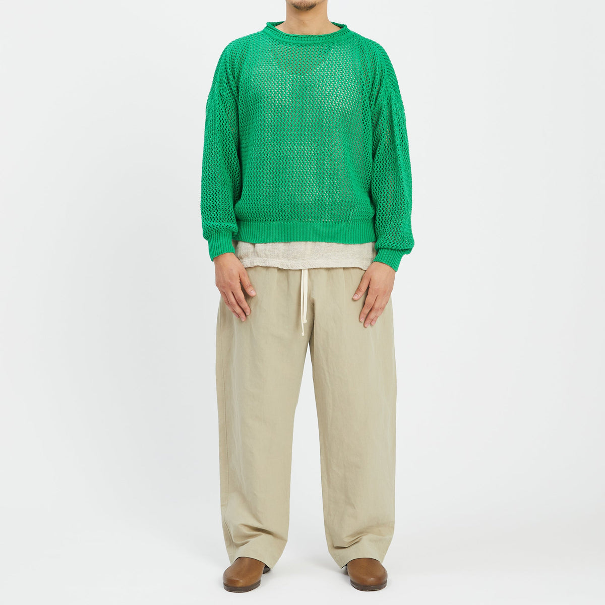 Open Knit Sweater - Kelly Green Cotton