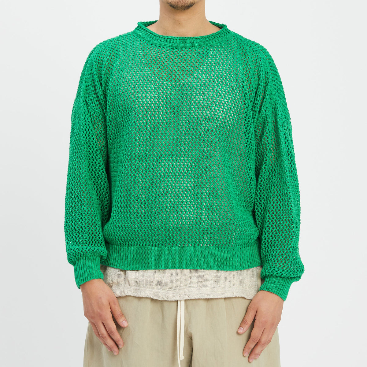 Open Knit Sweater - Kelly Green Cotton