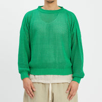 Open Knit Sweater - Kelly Green Cotton