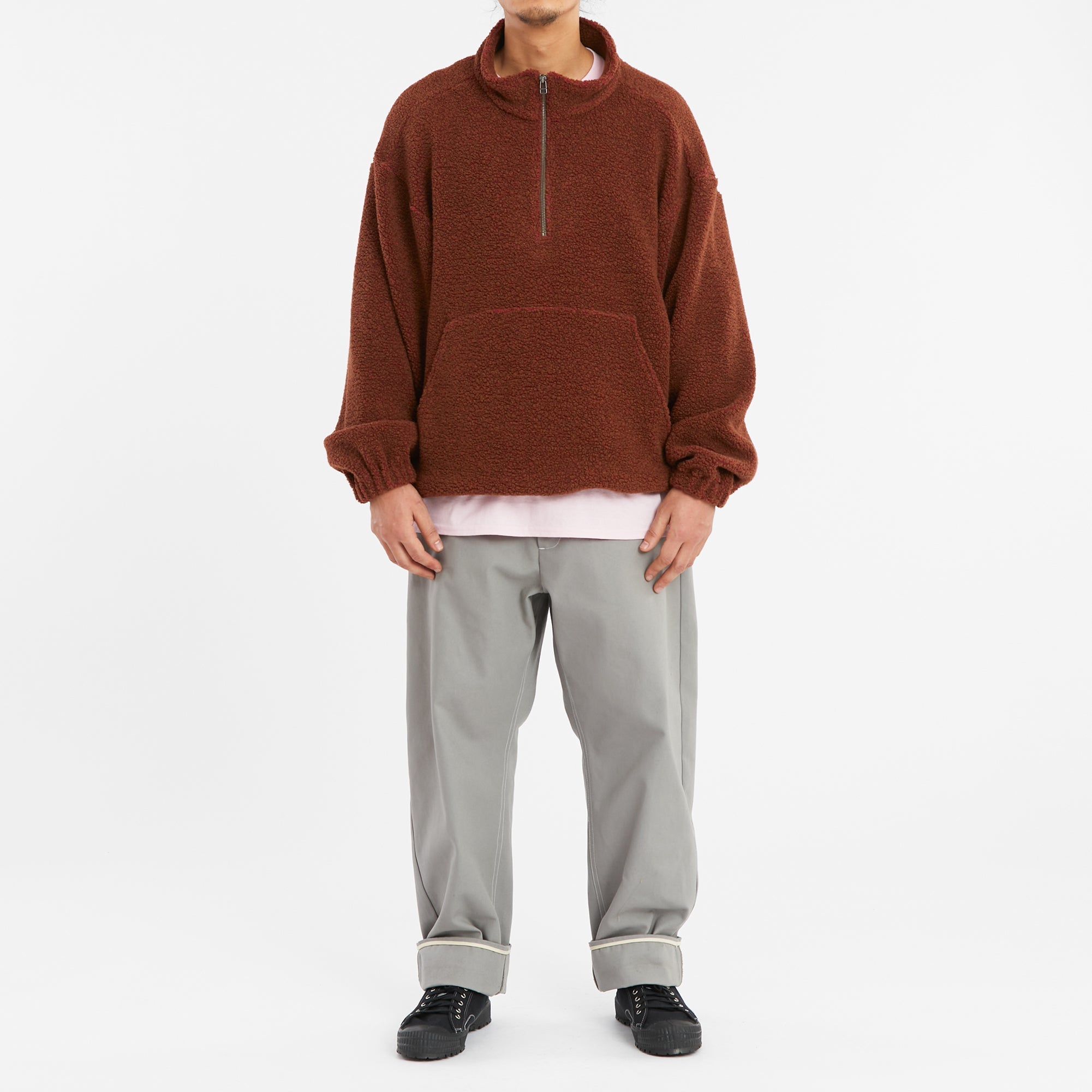 Half Zip Fleece Brown Wool Pile Magenta Speckle – s.k. manor hill