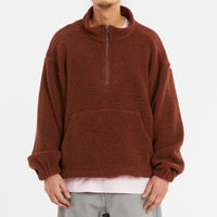 Half Zip Fleece - Brown/Magenta Wool Pile