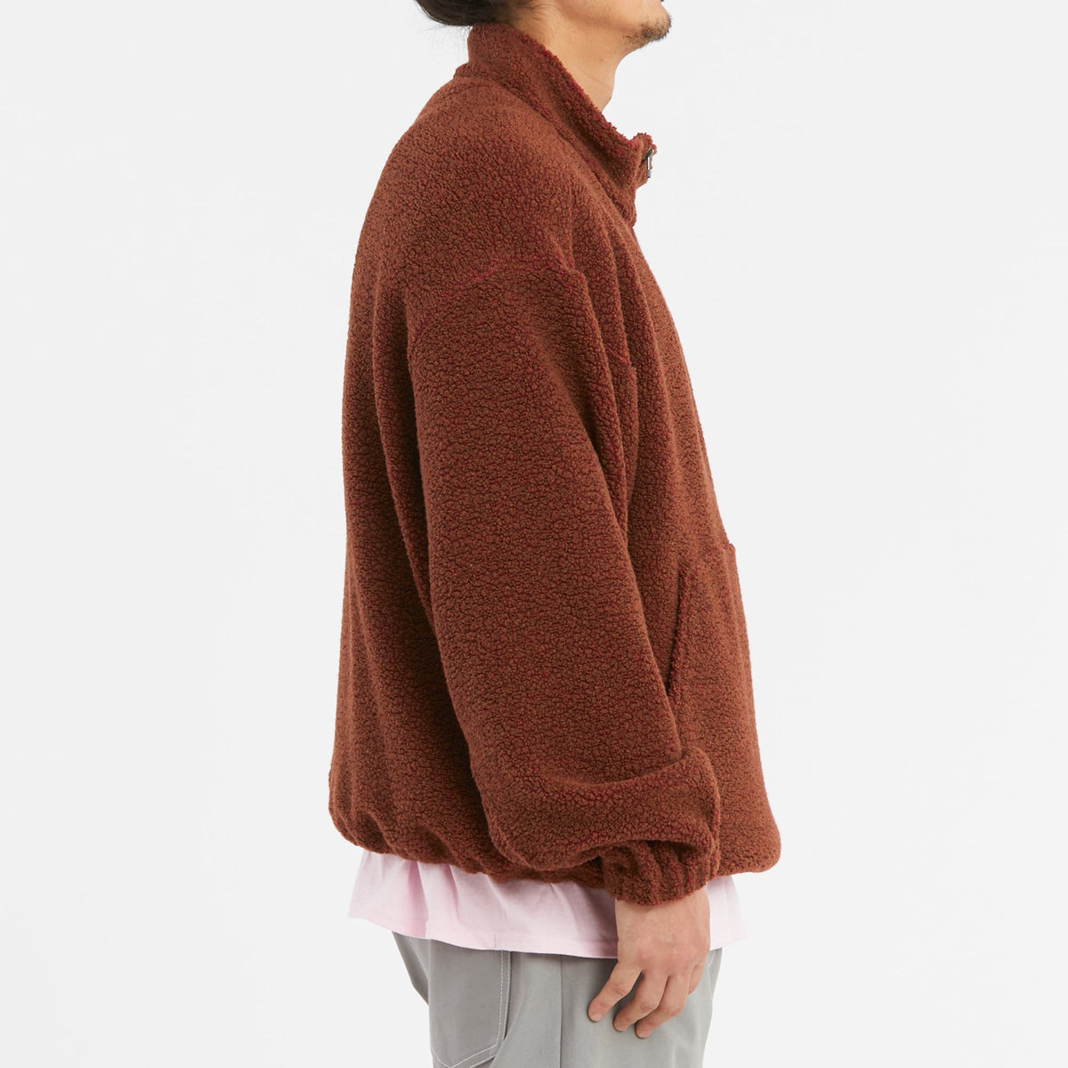 Half Zip Fleece - Brown/Magenta Wool Pile
