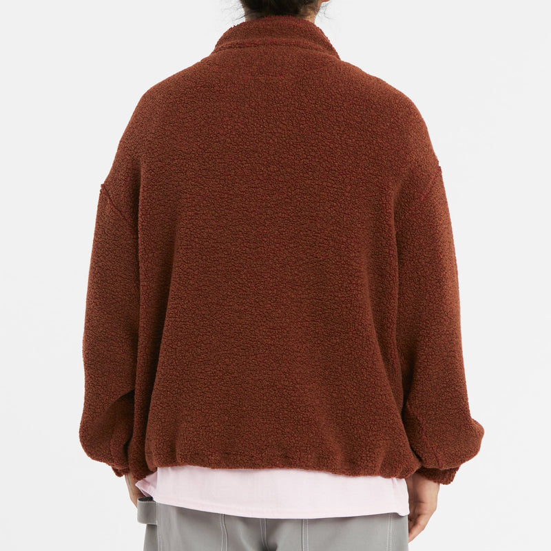 Half Zip Fleece - Brown/Magenta Wool Pile