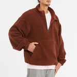 Half Zip Fleece - Brown/Magenta Wool Pile