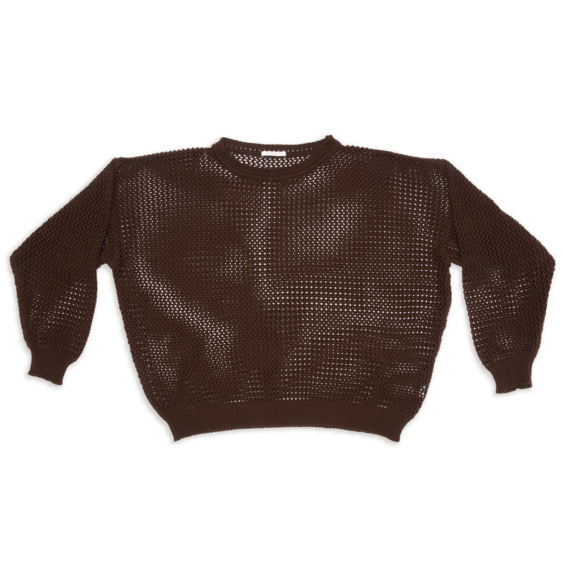 Open Knit Sweater - Brown Cotton