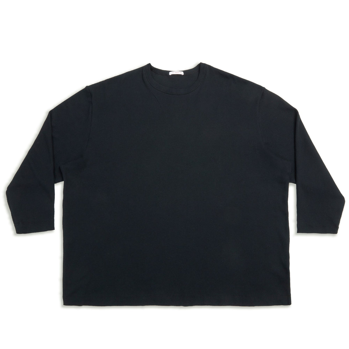 Waffle Thermal Long Sleeve T-Shirt - Black Cotton
