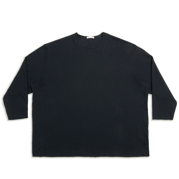 Waffle Thermal Long Sleeve T-Shirt - Black Cotton