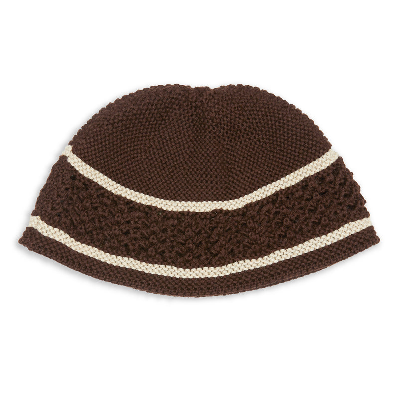 Knit Skull Cap - Brown w/ Tan Stripes Cotton