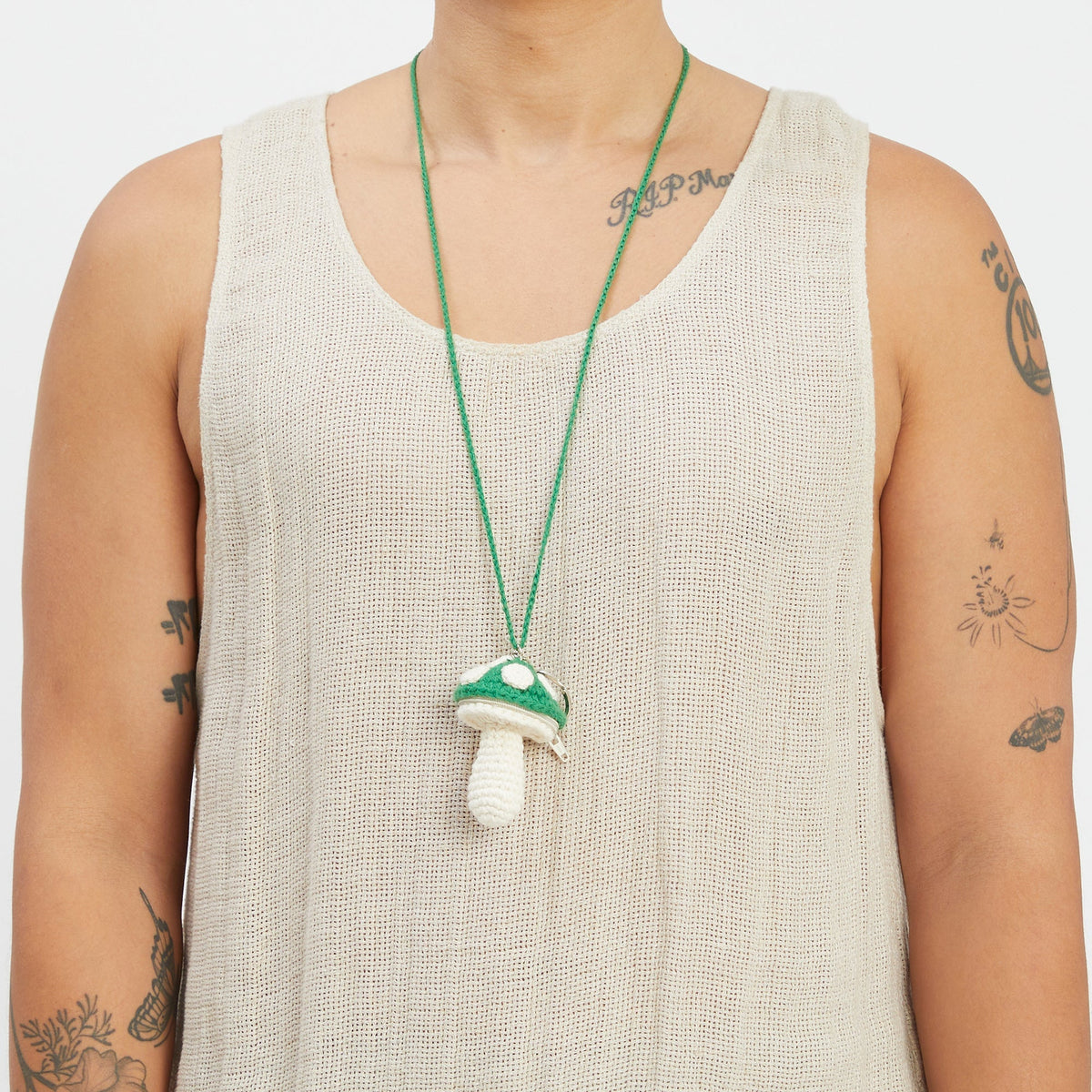 Small Mushroom Keychain/Necklace – Green Cotton