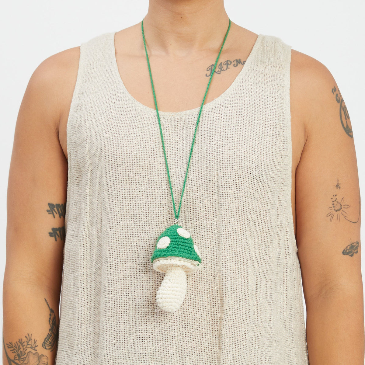 Medium Mushroom Keychain/Necklace – Green Cotton