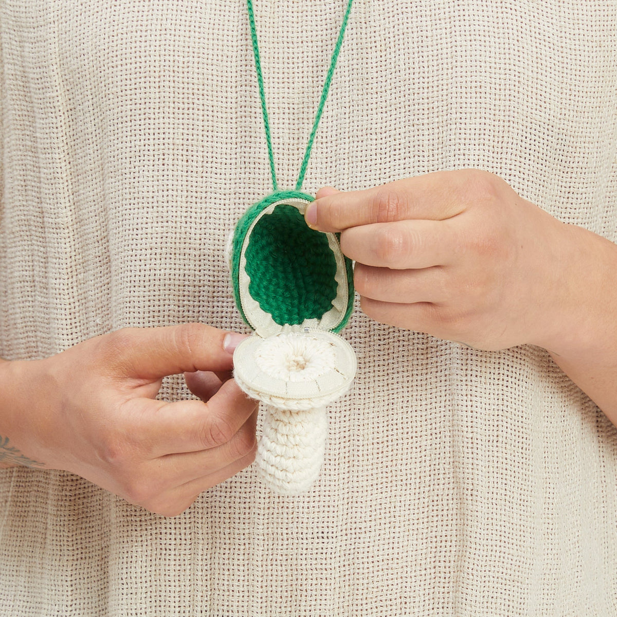 Medium Mushroom Keychain/Necklace – Green Cotton