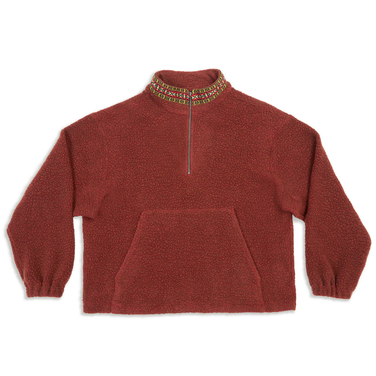 Half Zip Fleece - Brown/Magenta Wool Pile w/ Dec. Trim