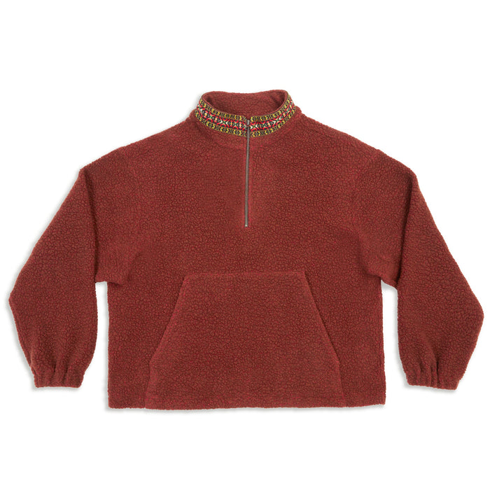 Half Zip Fleece - Brown/Magenta Wool Pile w/ Dec. Trim