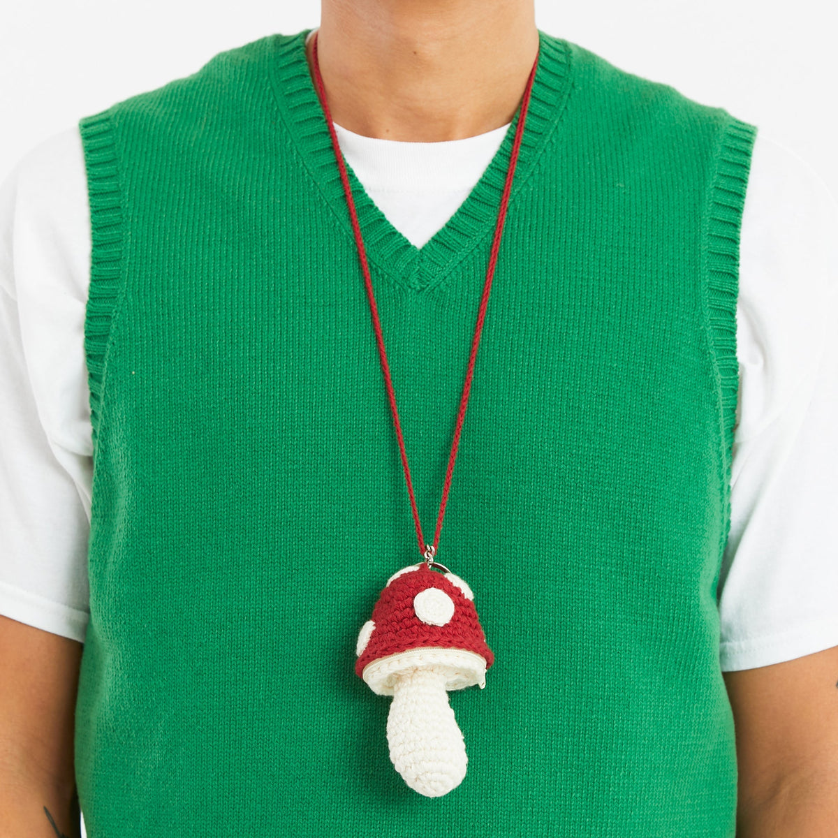 Medium Mushroom Keychain/Necklace – Red Cotton