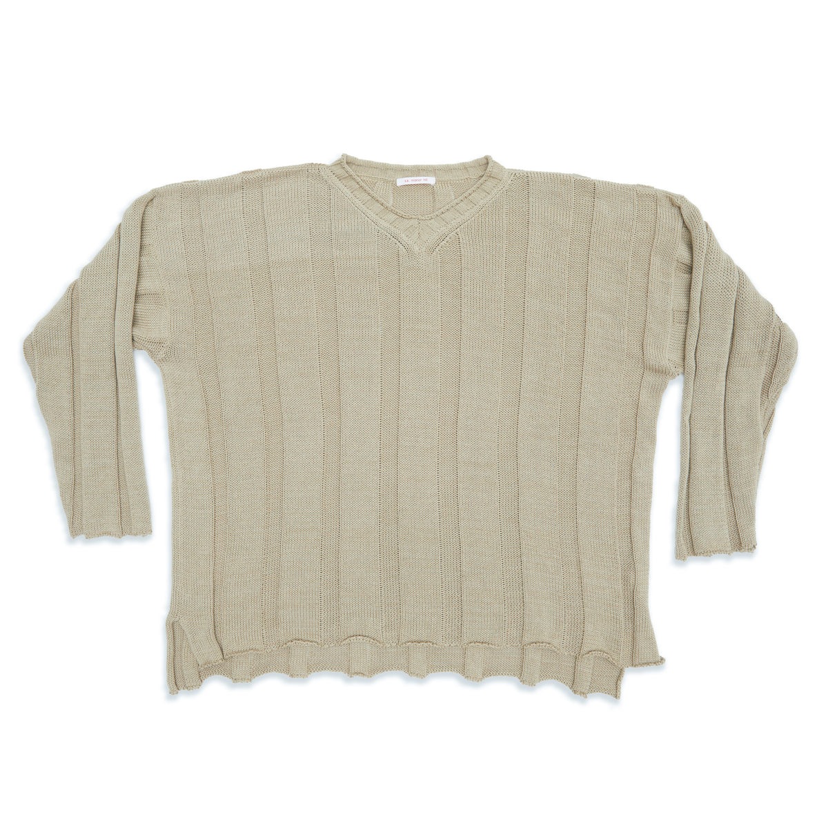 Rolling V-Neck Sweater - Beige Cotton