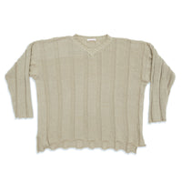 Rolling V-Neck Sweater - Beige Cotton
