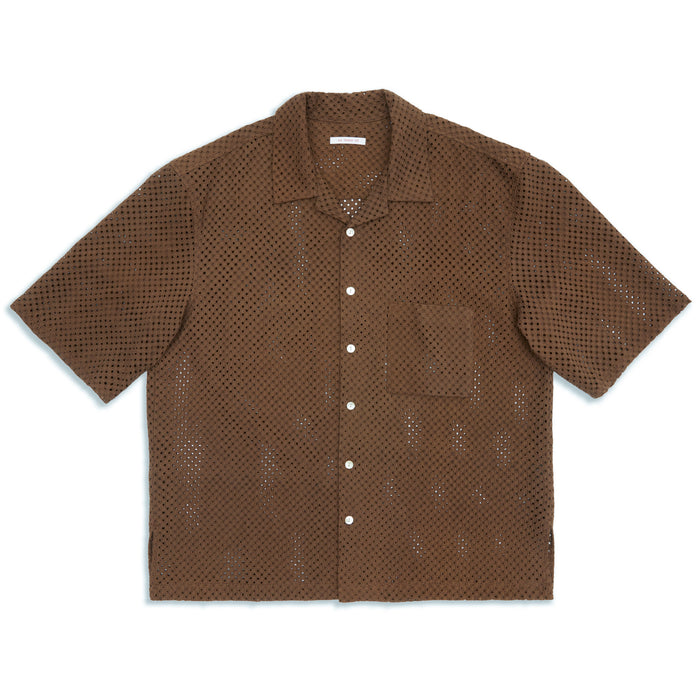 Aloha Shirt - Brown Check Embroidered Cotton