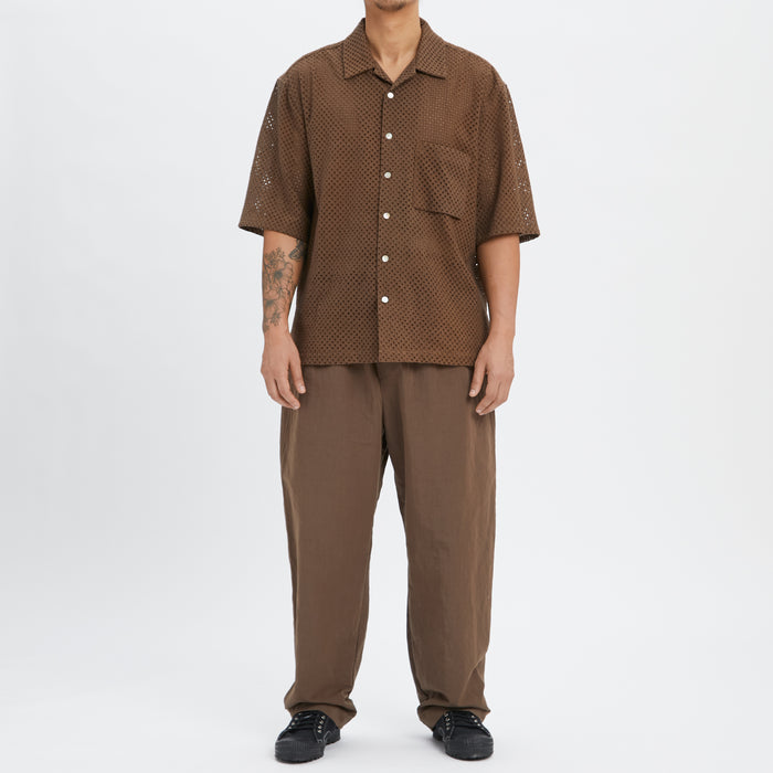 Aloha Shirt - Brown Check Embroidered Cotton