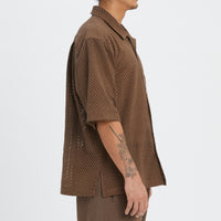 Aloha Shirt - Brown Check Embroidered Cotton
