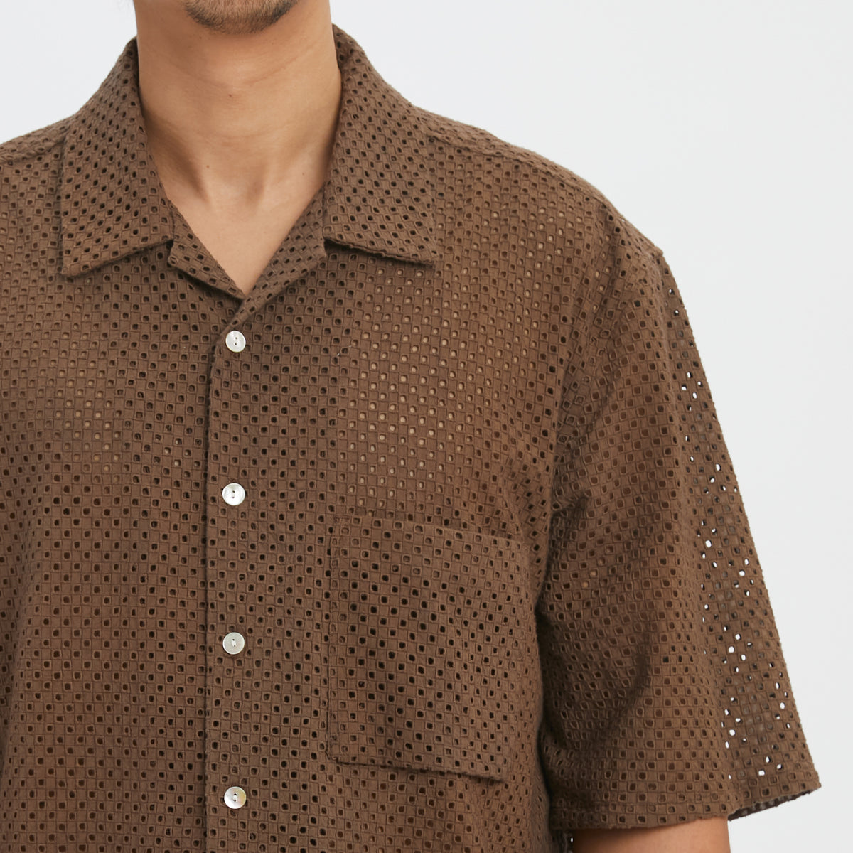 Aloha Shirt - Brown Check Embroidered Cotton