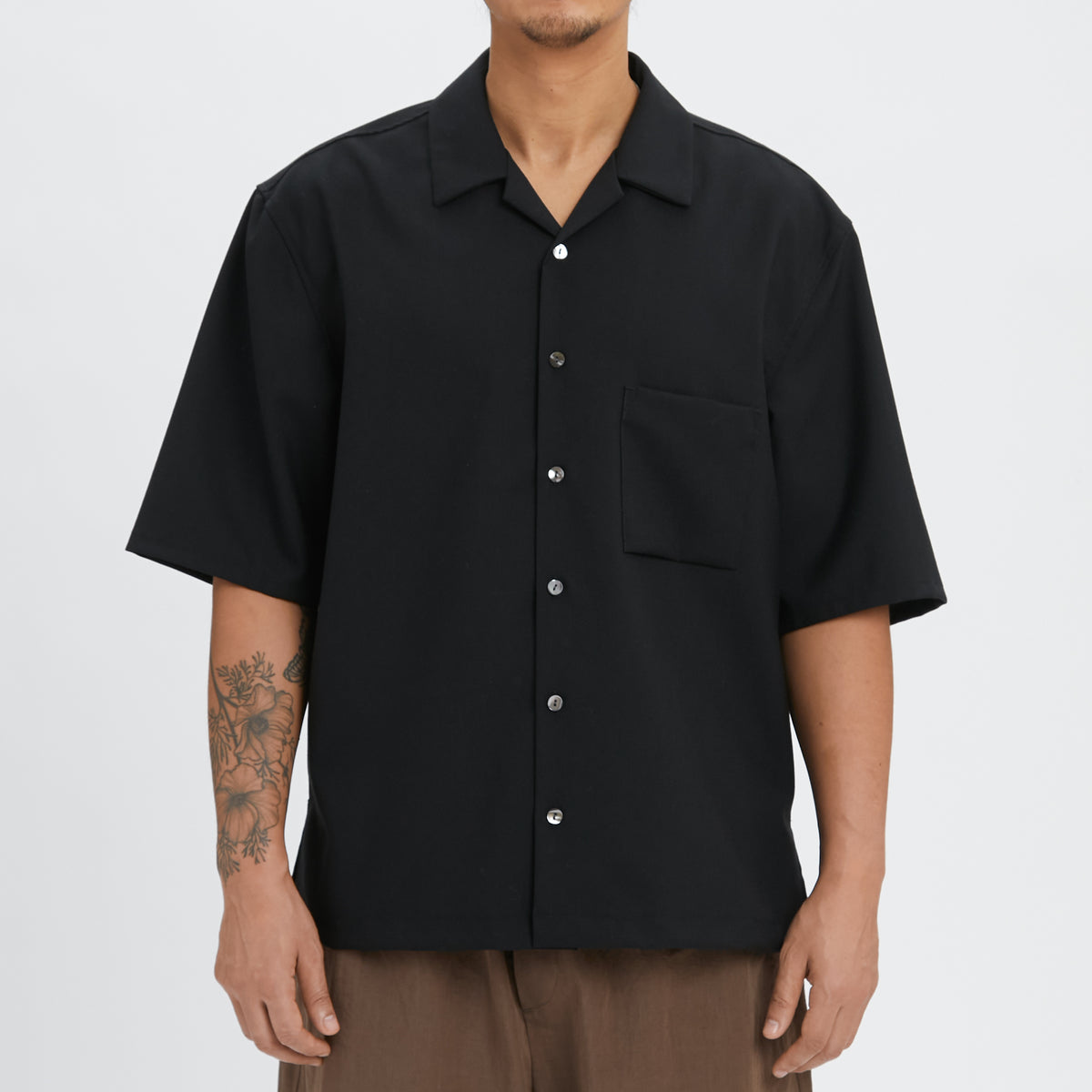 Aloha Shirt - Black Tropical Wool