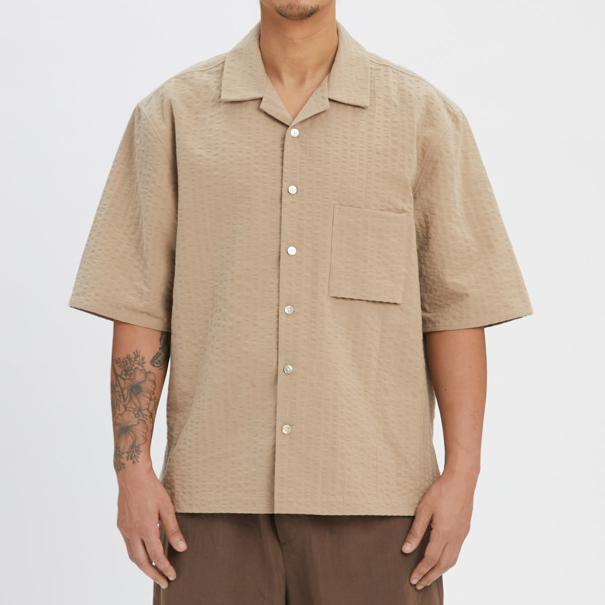 Aloha Shirt - Tan Puckered Cotton