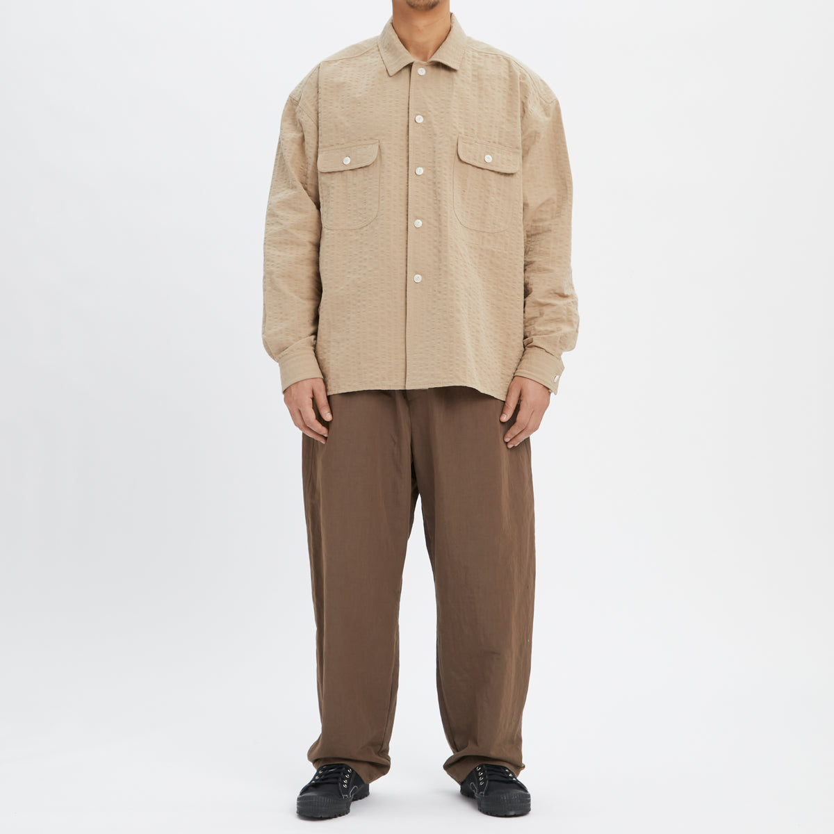 Park Shirt/Jacket - Tan Puckered Cotton