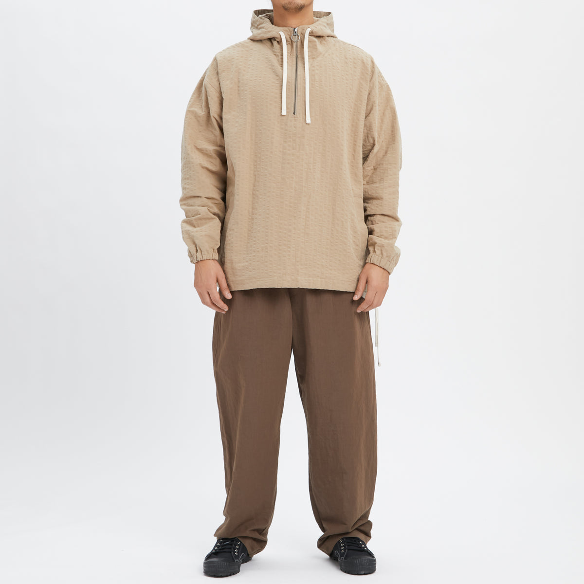 Pod Pullover Jacket - Tan Puckered Cotton